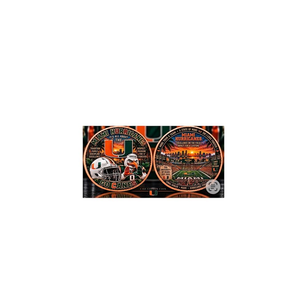 Miami Hurricanes 1 oz Copper Coin Collectible NCAA Football The U